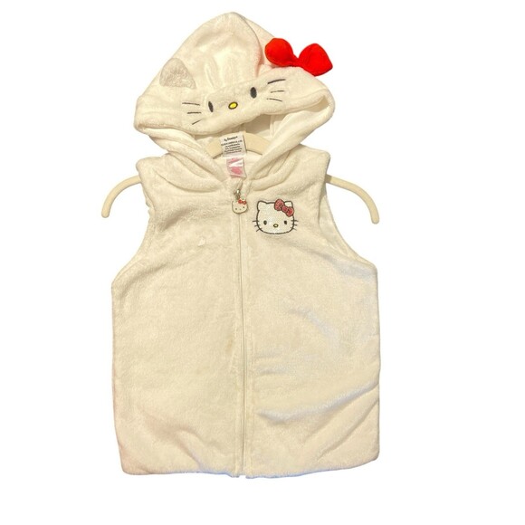 Hello Kitty White Girls Child Vest Size: 8-10 Hoodies Logo Full Zipper - Picture 1 of 9